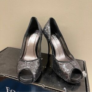Grazia for Ingledews Glam Sequin Peep Toe Heels Black – Size 6